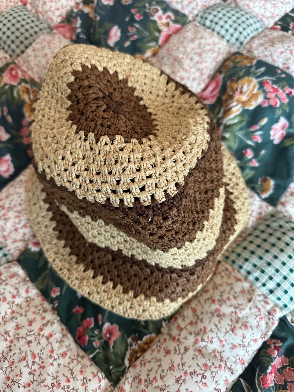 B—Brixton Beige and Brown Woven Straw Hat